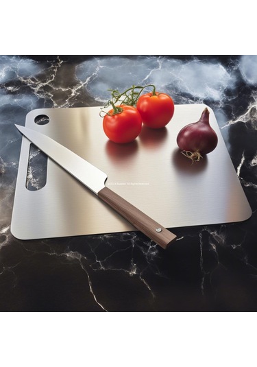 Paslanmaz Çelik Premium Kesme Panosu - 304 Numara Çelik Hijyenik Ve Dayanıklı Gri