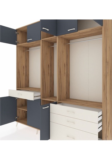 Hyperion Dolap 8 Raflı 4 Çekmeceli 3 Askılı 220x44x243 Çam-antrasit/aytaşı Antrasıt/aytası