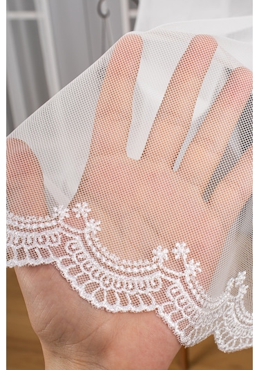 Grek Etek Nakış İşlemeli Çicek Desen Tül Perde