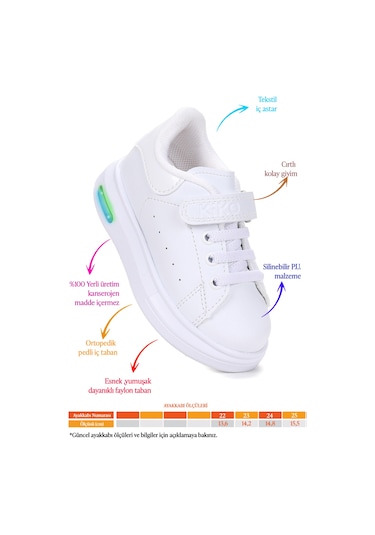 Kiko Kids Tinsa Günlük Cırtlı Işıklı Kız Bebek Spor Ayakkabı Beyaz - Beyaz Beyaz - Beyaz