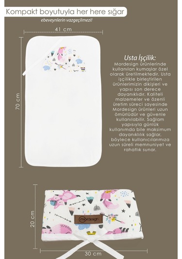Mordesign Bebek Çanta Alt Açma Minderi Alt Değiştirme Pedi Taşınabilir Bakım Örtüsü Care Tilki Serisi Pembe Zg10131-4 Pembe
