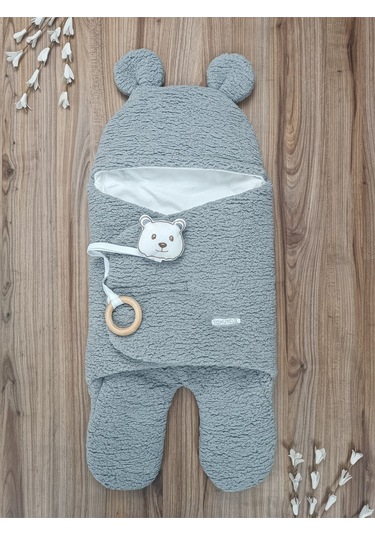Bebek Dış Kundak Battaniyesi Pelüş Ayaklı Welsoft Uyku Tulumu Kışlık Mont Yenidoğan 0-12 Ay Gri