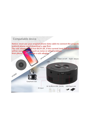 Yt200 180p Portable Mini Projector With Usb Cable And Remote Control For İos/android Uyumlu  Phones, Home Theater, And Outdoor Camping