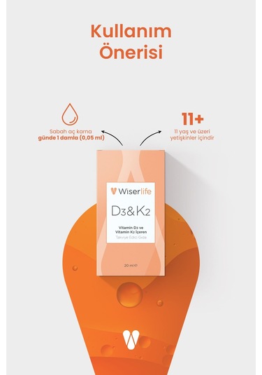 Wiserlife D3&K2 Vitamin D3 Ve Vitamin K2 İçeren Takviye Edici Gıda 20 ML