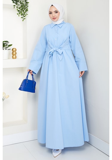 Renda Belden Bağlamalı Elbise 1467 - Bebe Mavisi Bebe Mavisi