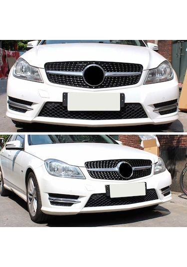 Mercedes C Serisi W204 Diamond Ön Panjur Izgara Seti Krom-siyah 2