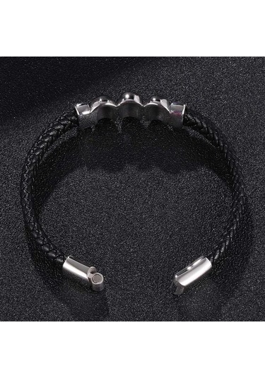Paslanmaz Çelik Kurukafa Yakışıklı Takı Deri Bileklik Erkek Paslanmaz Çelik Takı Siyah Siyah
