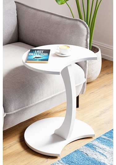 Jet Tekerlekli C Sehpa Koltuk Sehpası Yan Sehpa Zigon Sehpa Servis Sehpası Beyaz