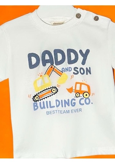 Divonette Erkek Bebek Baskılı Omuzdan Düğmeli T-shirt-15695 Krem