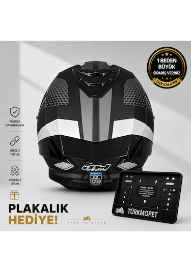 Mh Sports Çene Açılır Güneş Vizörlü Kask + Plakalık Mat Siyah