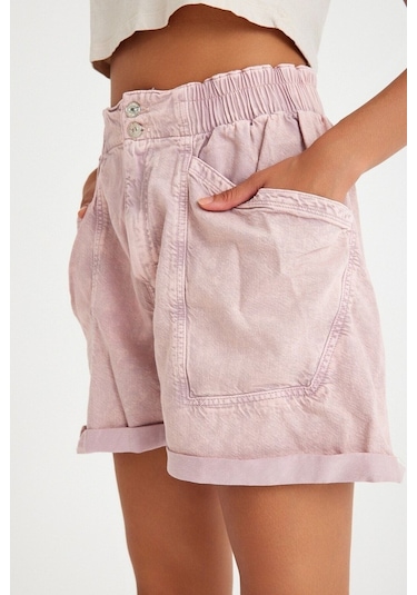 Kutaf Beli Lastikli Jean Relaks Jean Şort 001