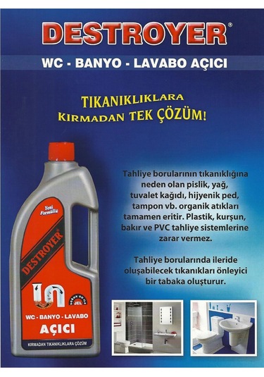 Destroyer Lavabo Ve Gider Açıcı Sıvı 1500 Ml 2750 Gr