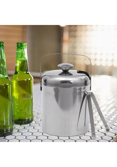 Homyl 1,3 L Buz Kovası + Maşa Ve Kapak Yalıtımlı Çift Gümüş