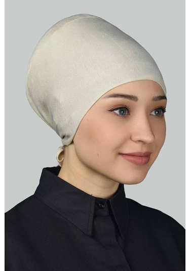 Altobeh Kadın Pratik Dikişsiz Bağcıklı Kaymayan Tesettür Penye Bone - Krem