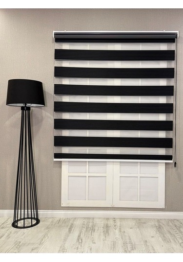 Donatti Zebra Stor Geniş Plise Güneşlik Perde Siyah Siyah