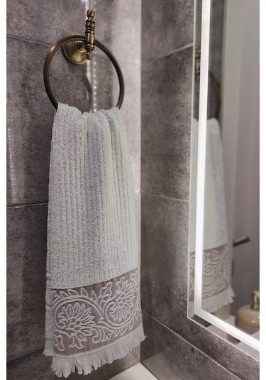 Gri Renk Bambu El Havlusu- Kabartma Bordürlü Havlu