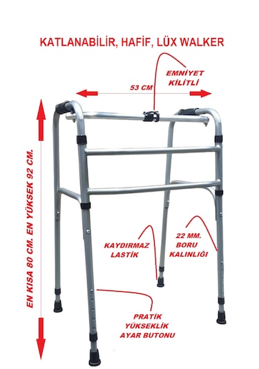 Lüx Hafif Katlanır Walker Yürüteç 130 Kg Taşıma Kapasiteli Wolker Yürüteç Hasta Yürüteci
