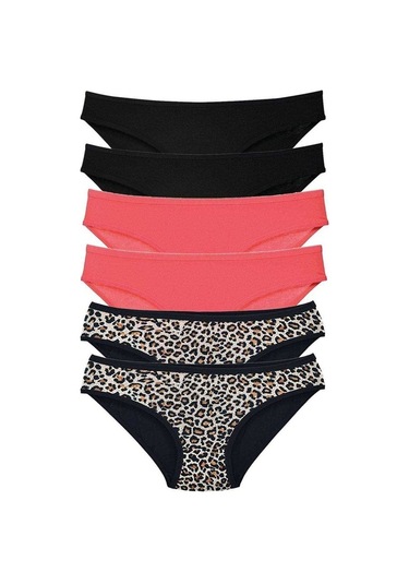 6 Adet Likralı Kadın Slip Külot Leopar Siyah Fuşya (527252374) Çok Renkli