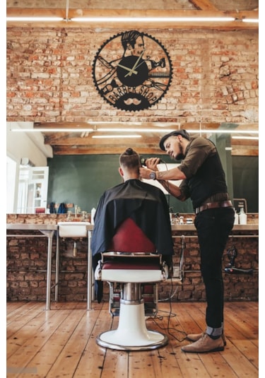 Berber Kuaför Duvar Saati Mdf Duvar Dekorasyon Lazer Kesim 32x32