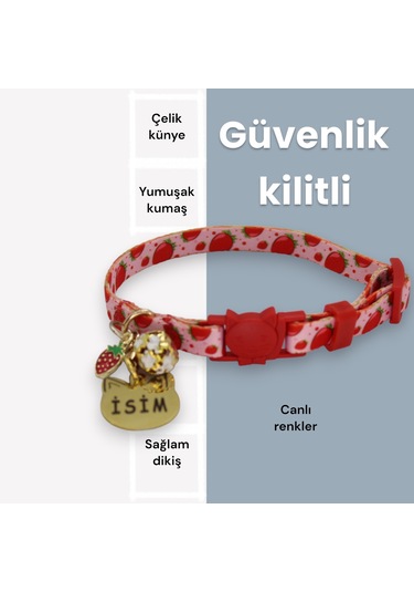 Caramelos Güvenlik Kilitli Kedi Tasması İsimli Kedi Tasması Clk-k
