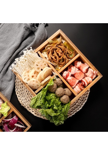 Sones Sıcak Tencere Bambu Tabak Bölmeli Tepsi Sebze Ahşap Tepsi Seti Küçük Dokuz Izgara Tabak