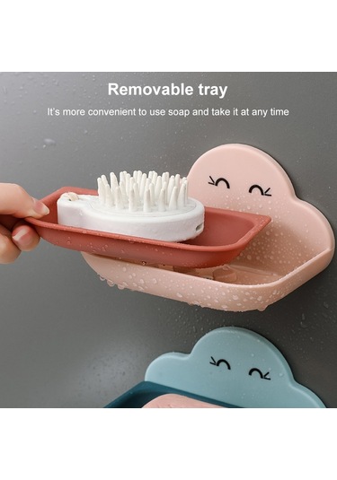 Bulut Sabun Kutusu Tuvalet Yaratıcı Duvara Monte Banyo Tuvalet  Punch Çift Katmanlı Drenaj Rafı Açık Mavi