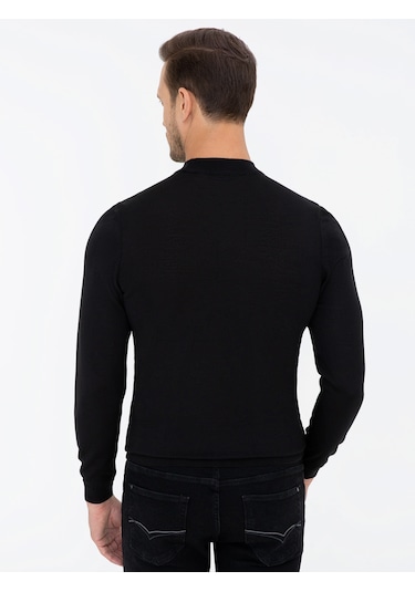 Cacharel Siyah Slim Fit Çeyrek Balıkçı Yaka Basic Triko Kazak