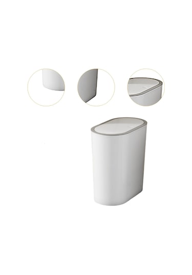 Suntek Çöp Kutusu Kapaklı Banyo Çöp Taşınabilir Sepeti Ev Beyaz