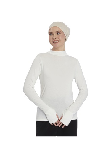 Kadın Organik Parmak Geçmeli Balıkçı Yakalı Body Ekru