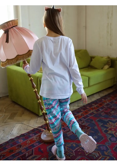 Miko Yumi Kız Çocukları İçin Pamuklu Pantolonlu Pijama 177620358 Mavi Buz