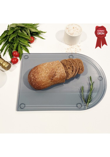 Kanallı Cam Kesme Tahtası - Füme Cam - Kenarı Oval - 25x35cm