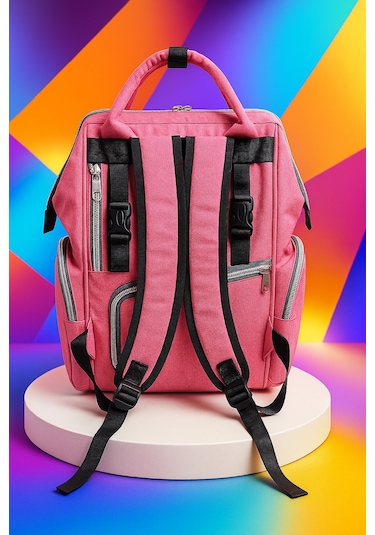 Newfull Anne Bebek Bakım Sırt Çantası-biberon Termos Gözlü Pembe