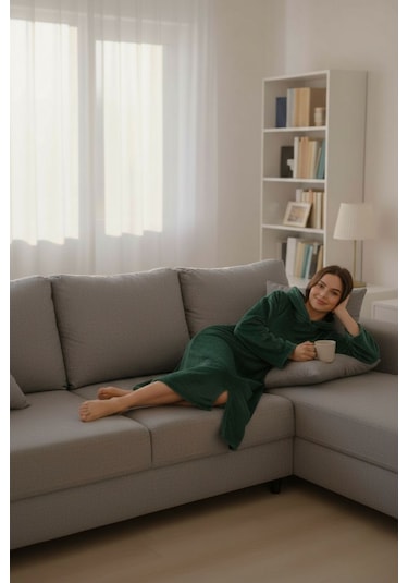 Serona Wellsoft Peluş Kapüşonlu Uzun Panço Yumuşak Dokulu Giyilebilir Tv Battaniyesi Z.yeşil S/m Zümrüt Yeşili