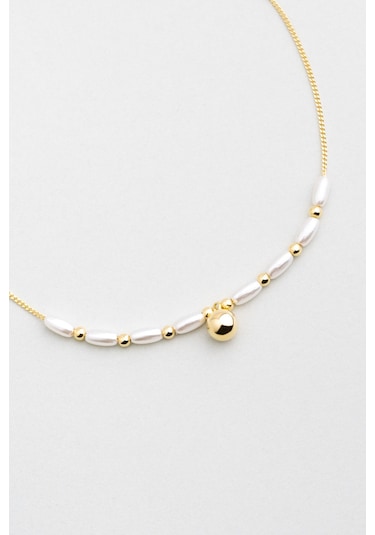 İncili 18 Ayar Sarı Altın Kaplama 26 Cm Gümüş Minimal Bileklik Altın Kaplama