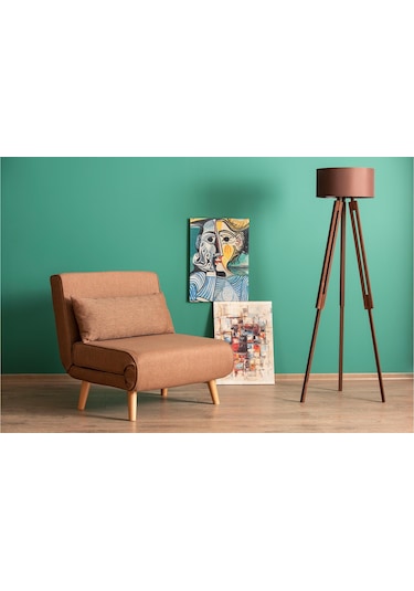 Folde 80 Tekli Yataklı Katlanır Koltuk Keten Açık Kahve Açık Kahverengi