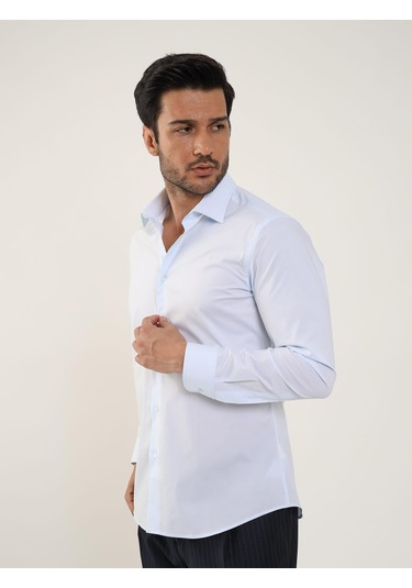 Açık Mavi Erkek Slim Fit Düz Klasik Yaka Uzun Kol Gömlek - 88354 Açik Mavi