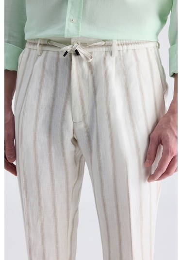 Twn Slim Fit Ekru Armürlü %100 Keten Jogger Pantolon 4ec03tl133242 E01