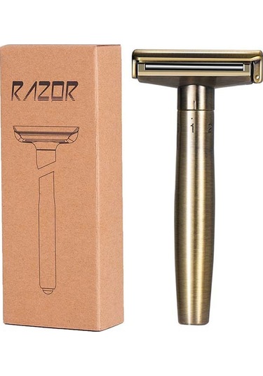Yeni Manuel Eski Ustura Makaralı Erkek Tıraş Makinesi Çift Taraflı Bıçak Tutucu Metal Ustura Tıraş Bronz Silindir 6 Ayar