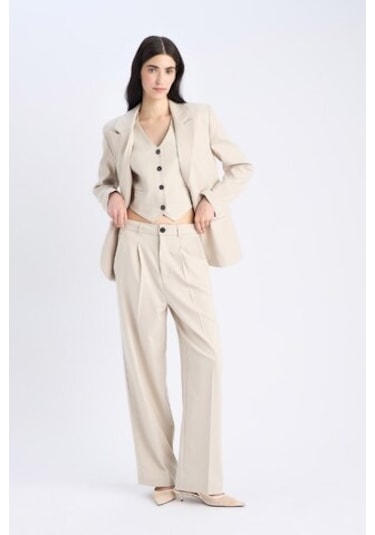 DeFacto Wide Leg Pensli Klasik Palazzo Pantolon Geniş Bol Paça Basic Düz Uzun Boy Yüksek Bel Cepli C2020AX25SPBG757