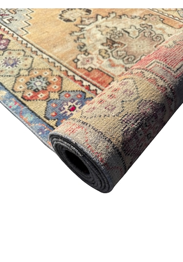 El Dokuma Vintage Eskitme Maden Halısı 94x300 Yün 3 Metre Yolluk Renkli