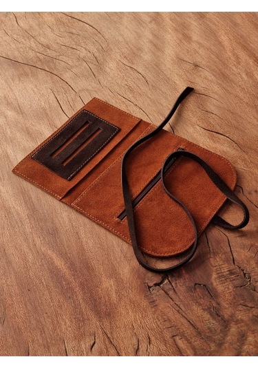 Kese Cüzdan Deri Ipli Çanta %100 Gerçek Süet Deri Taba