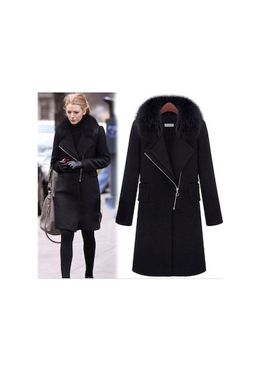 Toridas Kışlık Kürklü Kaşe Kadın Kaban 822siyah16 001