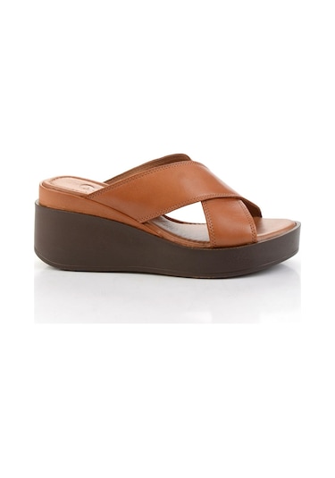 Taba Hakiki Deri Kadın Terlik K04359022203 Taba
