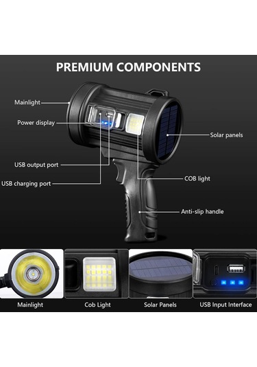 Welcomein Şarj Edilebilir Solar Spot Işığı Avcılık El Feneri Led Mavi