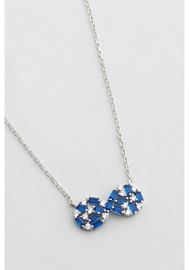 So Chic Sonsuz Mavi 18 Ayar Beyaz Altın Kaplama 45 Cm Gümüş Kolye Beyaz