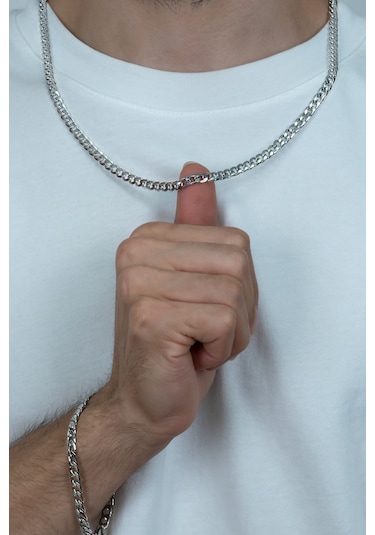Gurmet Erkek Çelik Zincir Kolye Bileklik Seçenekli 4Mm Eck06T Beyaz