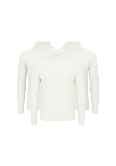 3'lü Paket Yarım Boğazlı Erkek Kazak Beyaz