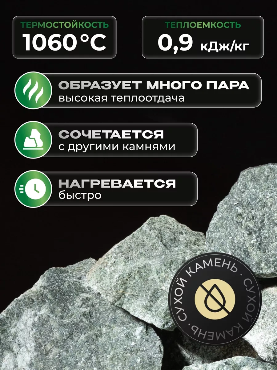 Pravil'nyj Kamen' Yeşil Mermer Kırık Sauna Ve Buhar Odası Taşları 60-90 Mm 10 Kg 180715951