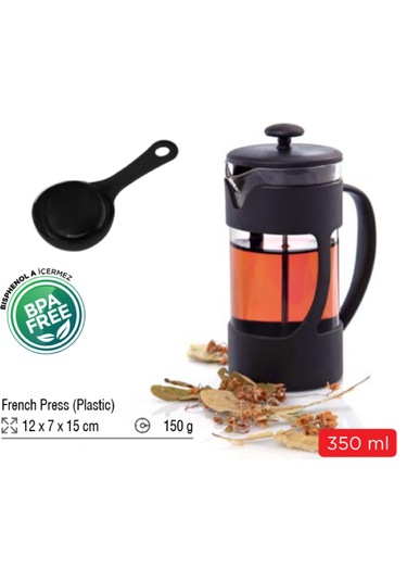 Leony Kaşıklı French Press Filtre Kahve Ve Bitki Çayı Demliği Siyah