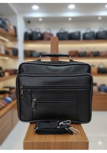 Newish Polo Hakiki Deri Postacı El Çantası Yan Kasasız Model - Büyük Siyah